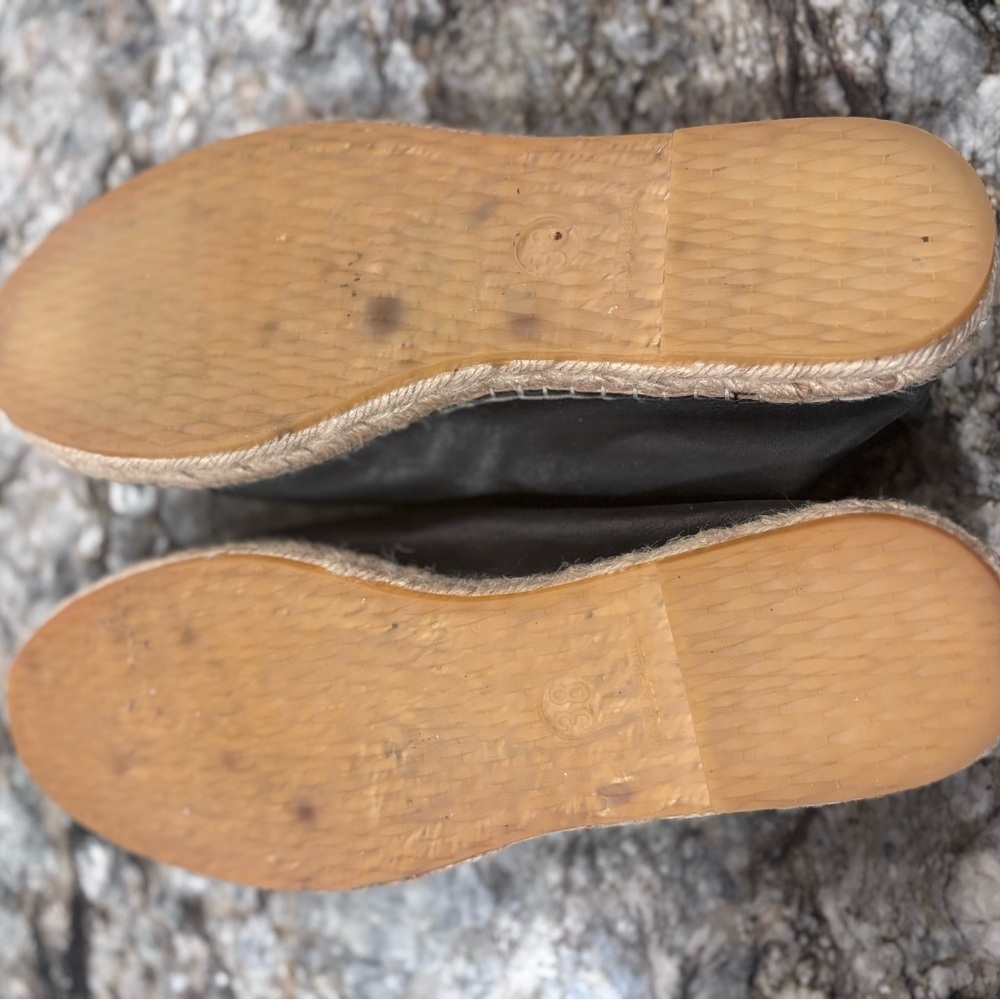 Free People Black Leather Espadrille Slip-On Shoes, 38(7.5) - Picture 3 of 8